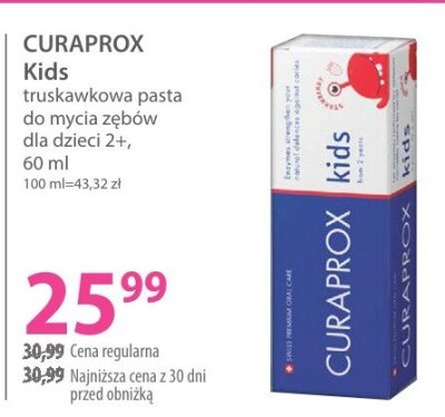 Pasta CURAPROX Kids truskawkowa pasta do mycia zębów dla dzieci 2+, 60 ml promocja w Hebe