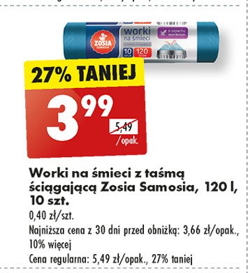 Worki na śmieci z taśmą 120 l Zosia samosia promocja