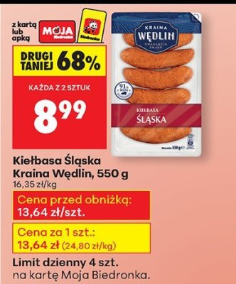 Kiełbasa Śląska 550 g promocja w Biedronka