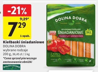 Kiełbaski śniadaniowe DOLINA DOBRA wybrane rodzaje promocja w Intermarche
