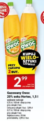 Gazowany Owoc 20% soku Hortex, 1,5 l wybrane rodzaje promocja w Twój Market