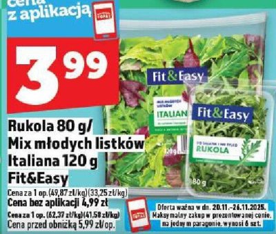 Rukola 80 g / Mix młodych listków Italiana 120 g Fit&Easy promocja w TOPAZ