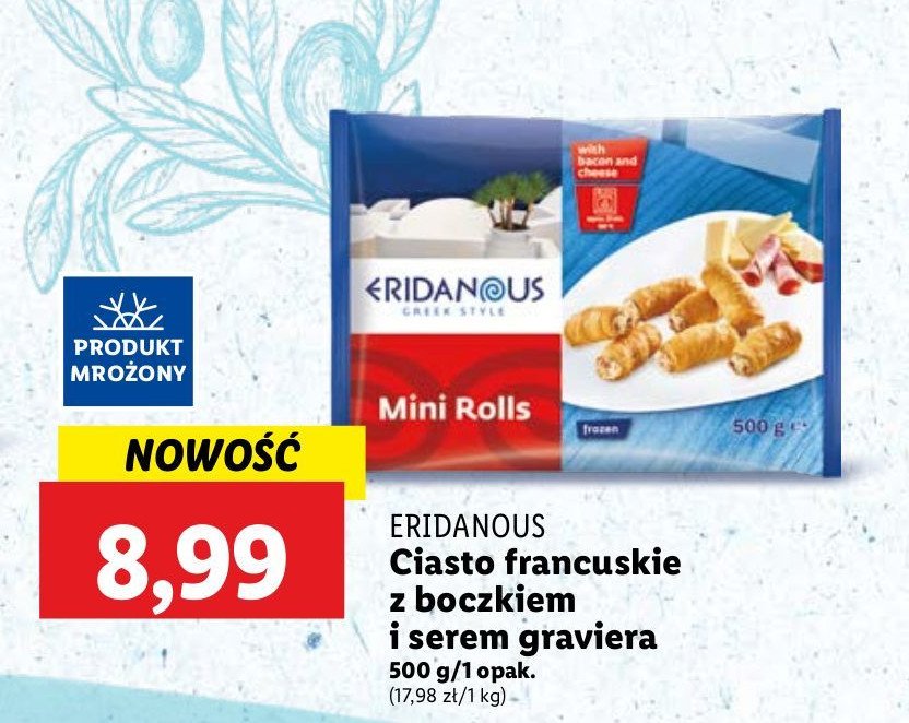 Ciasto francuskie z boczkiem i serem graviera Eridanous promocja