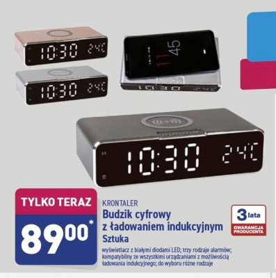 Budzik cyfrowy z 艂adowaniem indukcyjnym r贸偶owy Krontaler promocja