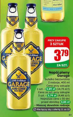 Napój piwny Garage butelka bezzvrotna 2 rodzaje promocja w Dino