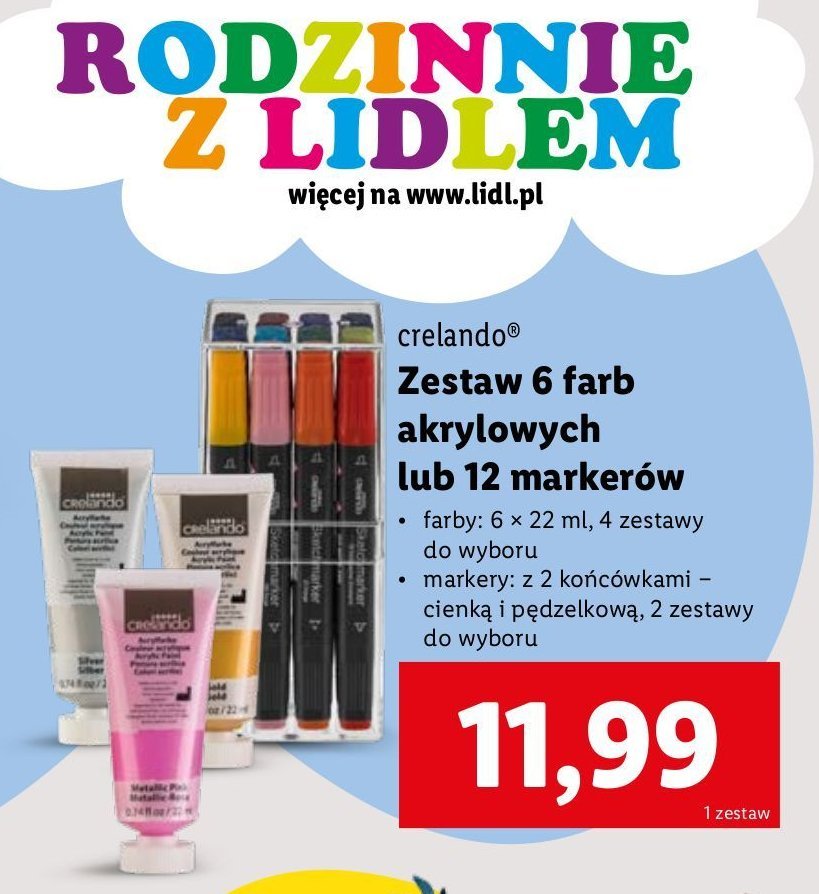 Farby akrylowe w tubce Crelando promocja w Lidl