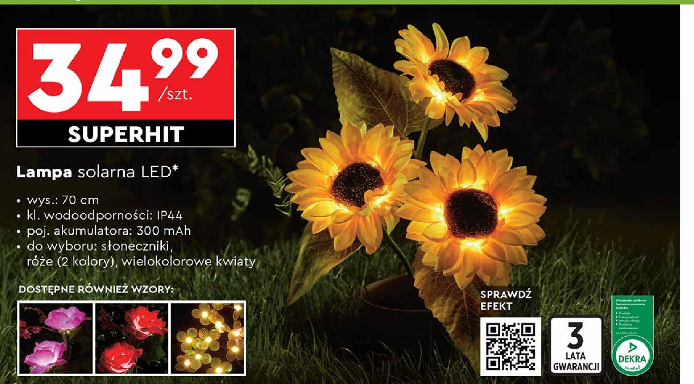 Lampa solarna led 70 cm słoneczniki promocja w Biedronka