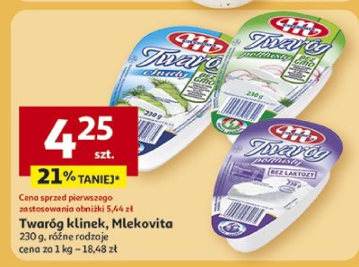 Twaróg klinek Mlekovita 230 g, różne rodzaje promocja w Auchan