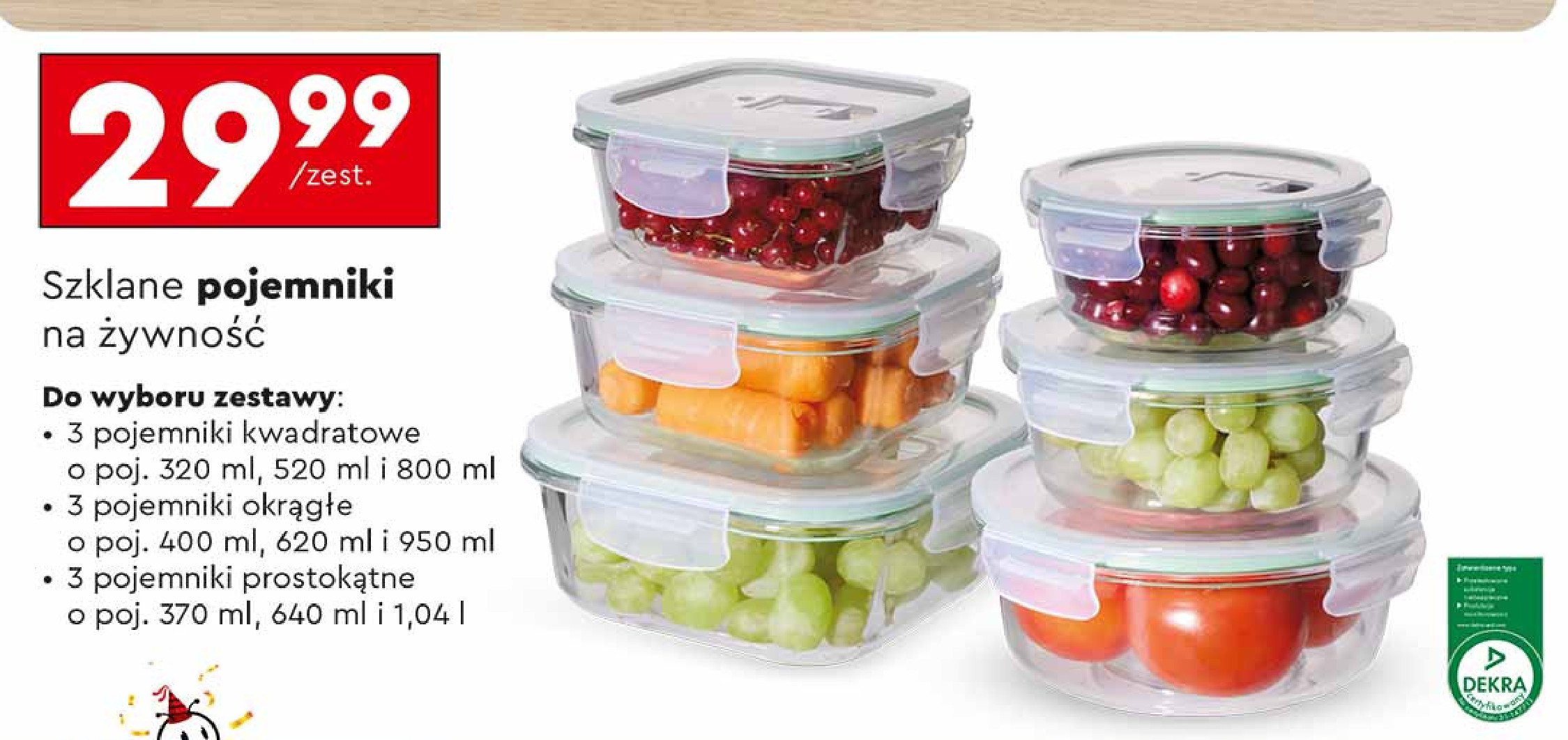 Pojemniki na żywność 370 ml + 640 ml + 1.04 l promocja w Biedronka