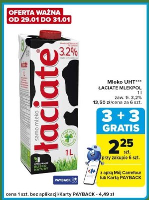 Mleko UHT ŁACIATE MLEKPOL 3,2% 1l promocja w Carrefour Express