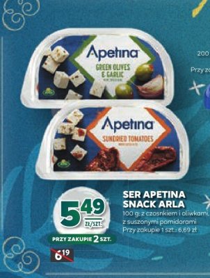 Ser Apetina Snack Arla z czosnkiem i oliwkami / z suszonymi pomidorami promocja w Stokrotka