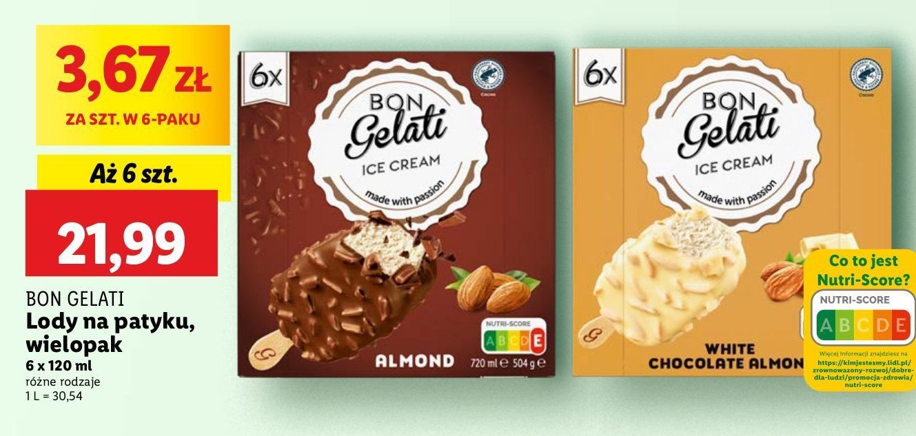 Lody white chocolate almond promocja w Lidl