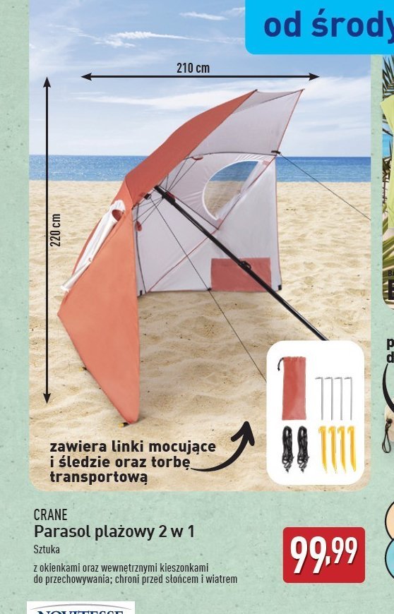 Parasol plażowy 2w1 CRANE promocja w Aldi