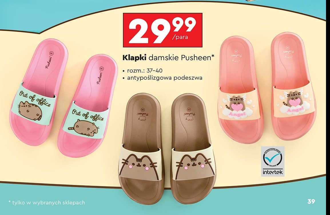 Klapki damskie pusheen 37-40 promocja w Biedronka