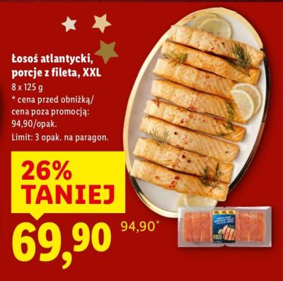 Łosoś atlantycki porcje z fileta XXL 8x125g promocja w Lidl