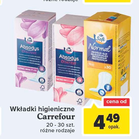 Wkładki higieniczne mini Carrefour soft promocje