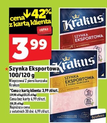 Szynka Eksportowa Krakus 100/120 g promocja w TOPAZ