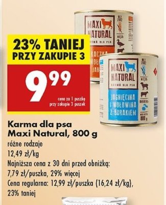 Karma dla psa kaczka i wo艂owina z jab艂kiem Maxi natural promocja