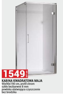 Kabina KABINA KWADRATOWA MAJA 90x90x190 cm, profil chrom szkło bezbarwne 8 mm powłoka ułatwiająca czyszczenie bez brodzika promocja w Merkury Market