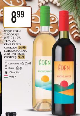 Wino półsłodkie białe 0.75L Eden promocja w Dino