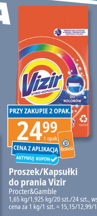 Kapsułki do prania kolor Vizir 3in1 promocja w Leclerc