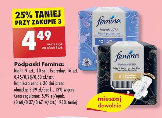 Podpaski night total protection Femina ultra promocja