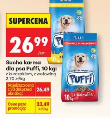 Sucha karma dla psa Puffi, 10 kg: z wołowiną, z wołowiną promocja w Biedronka