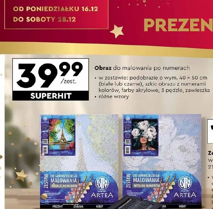 Obraz malowany po numerach 40 x 50 cm + akcesoria Astra promocja w Biedronka