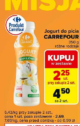 Jogurt do picia waniliowy Carrefour classic promocja w Carrefour Express