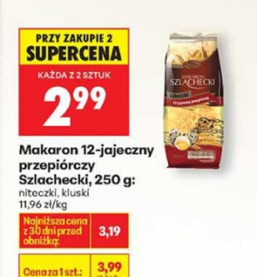 Makaron 12-jajeczny przepiórczy Szlachecki 250g niteczki kluski promocja w Biedronka