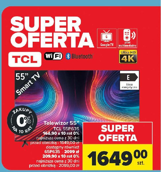 Telewizor 65" led 65p635 Tcl promocja w Carrefour