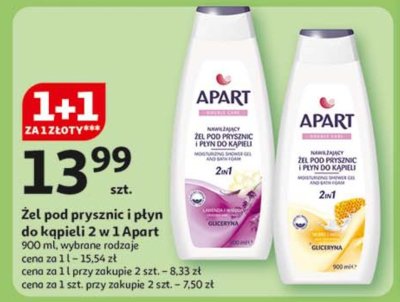P艂yn do k膮pieli i 偶el pod prysznic 2w1 mleko i mi贸d Apart double care promocja