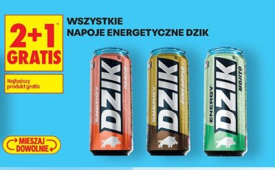 Napoje energetyczne Dzik różne rodzaje promocja w Biedronka