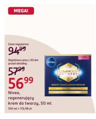 Krem do twarzy Nivea, regenerujący promocja w Rossmann