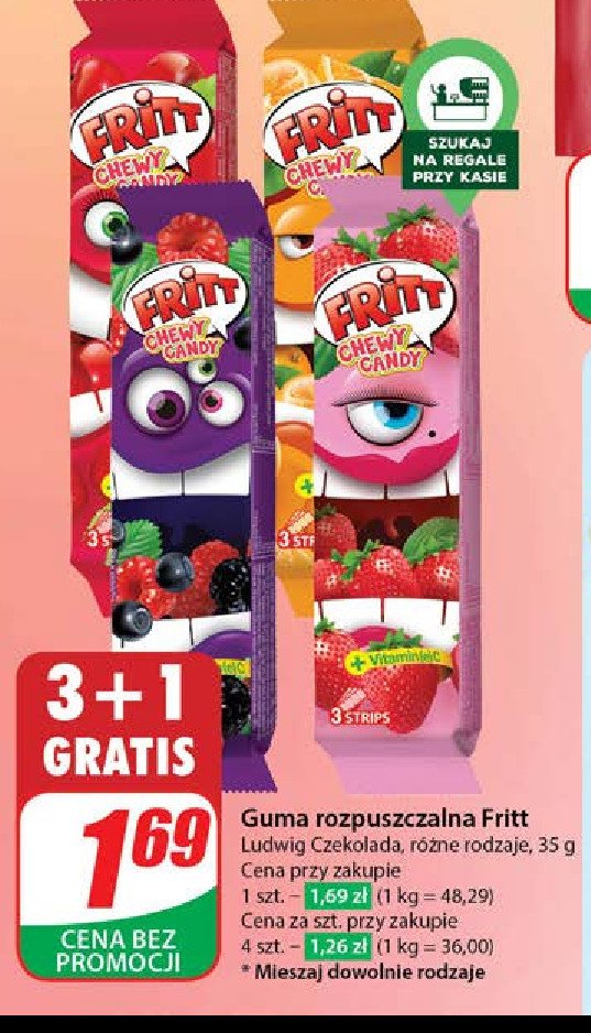 Cukierki rozpuszczalne wiśniowe Fritt promocja w Dino