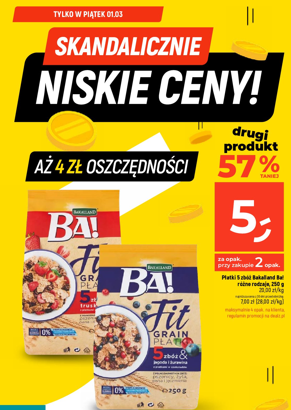 Płatki 5 zbóż & truskawka Bakalland ba! fit promocja