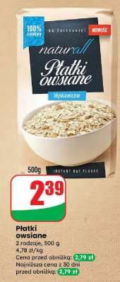 Płatki owsiane błyskawiczne 2 rodzaje promocja w Dino