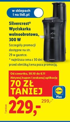 Wyciskarka wolnoobrotowa 300W Silvercrest promocja w Lidl