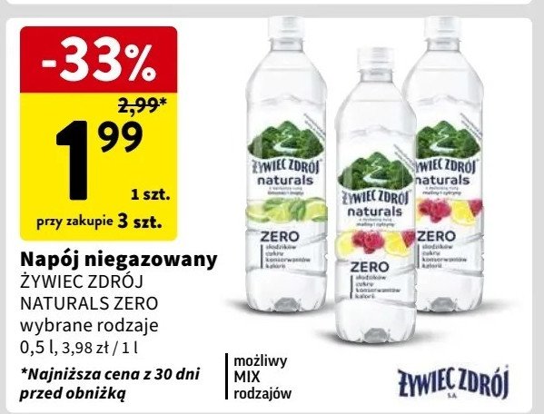 Woda z nutą maliny i cytryny ŻYWIEC ZDRÓJ NATURALS promocja