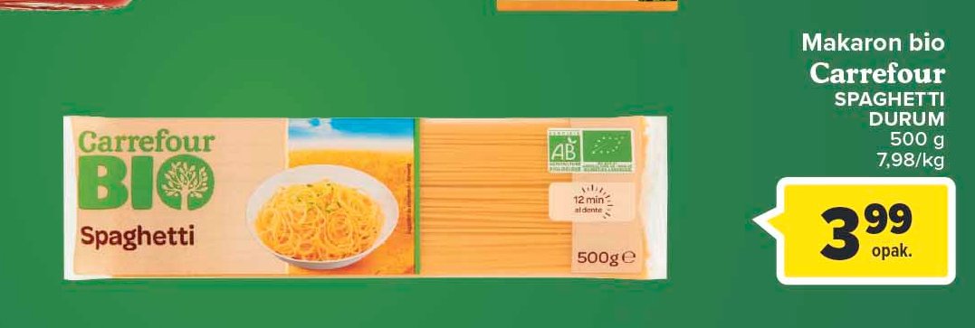 Makaron spaghetti Carrefour bio promocja