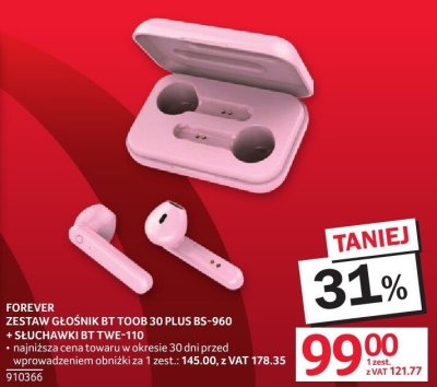 Zestaw głośnik BT TOOB 30 PLUS BS-960 + słuchawki BT TWE-T10 FOREVER promocja w Selgros