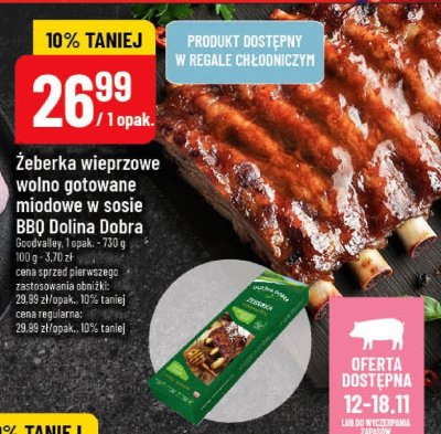 Żeberka wieprzowe wolno gotowane miodowe w sosie BBQ Dolina Dobra GoodValley promocja w POLOmarket