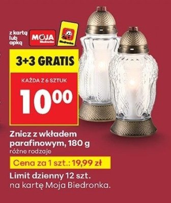 Znicz z wkładem parafinowym promocja w Biedronka