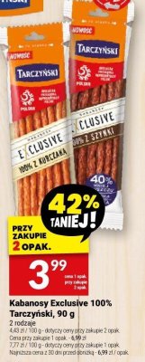 Kabanosy Exclusive 100% Tarczyński, 90 g promocja w Twój Market