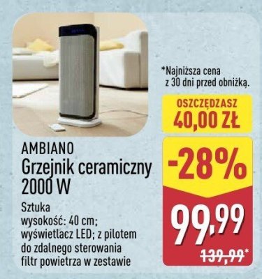 Grzejnik ceramiczny AMBIANO 2000 W promocja w Aldi