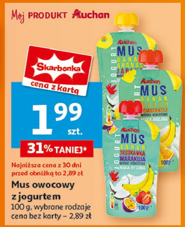 Mus banan ananas jabłko Auchan różnorodne (logo czerwone) promocja