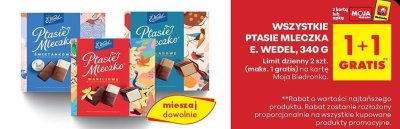 Ptasie Mleczko wszystkie rodzaje 1+1 GRATIS promocja w Biedronka