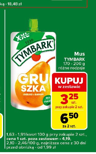 Mus jabłko-gruszka Tymbark mus 100% owoców promocja