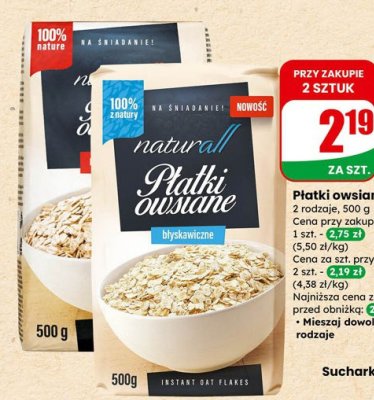 Płatki owsiane błyskawiczne natural promocja w Dino