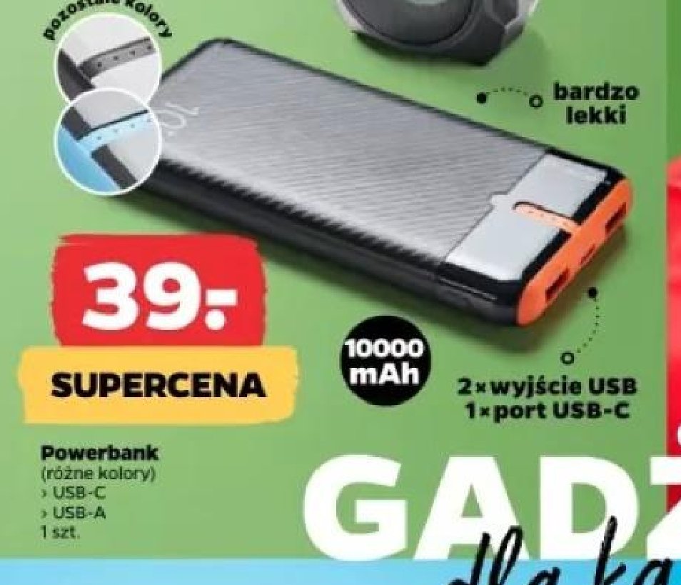 Powerbank 10000 mah 1 x usb-c + 2 x usb promocja w Netto